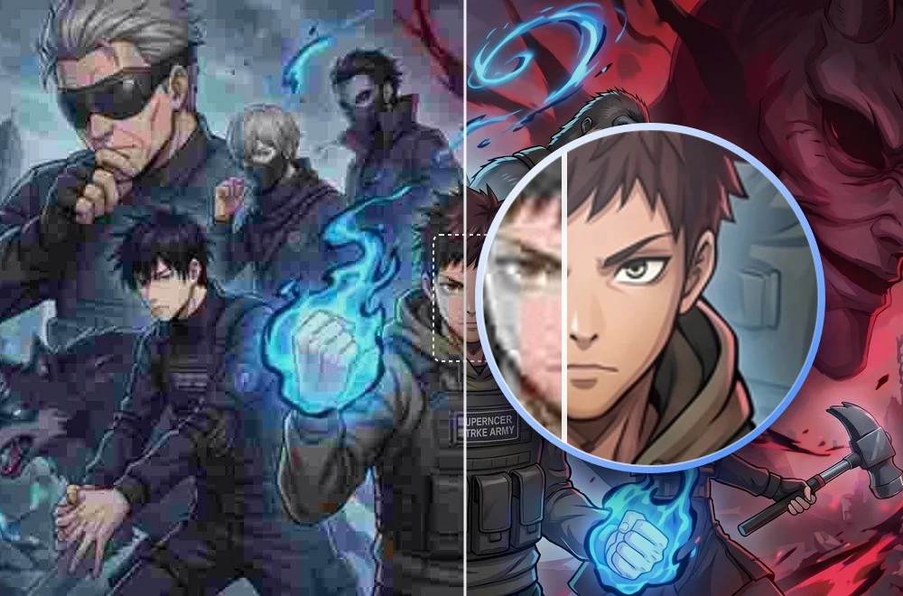 Before and after comparison of anime image enhancement
